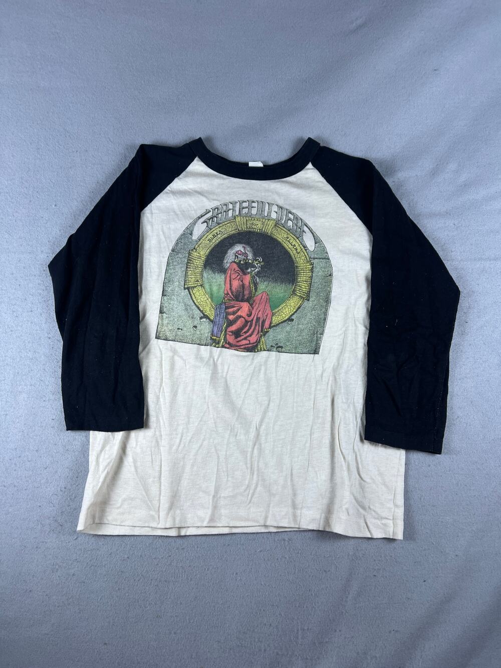 Vintage Grateful Dead Baseball Raglan Shirt Mens XL Black Cream Blues For Allah